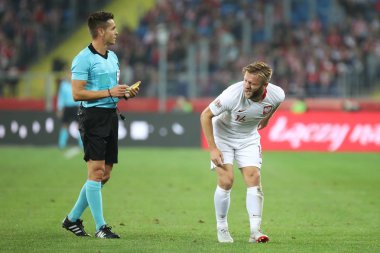 Chorzow, Polonya - 11 Ekim 2018: Uefa Milletler Ligi 2019: Polonya - Portekiz o/p Carlos Del Cerro, Jakub Blaszczykowski