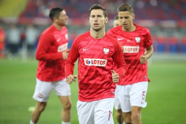 Chorzow, Polonya - 11 Ekim 2018: Uefa Milletler Ligi 2019: Polonya - Portekiz o/p Grzegorz Krychowiak
