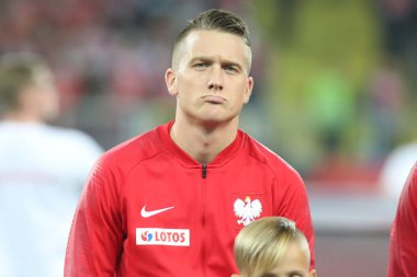 Chorzow, Polonya - 11 Ekim 2018: Uefa Milletler Ligi 2019: Polonya - Portekiz o/p Piotr Zielinski