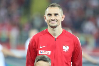 Chorzow, Polonya - 11 Ekim 2018: Uefa Milletler Ligi 2019: Polonya - Portekiz o/p Artur Jedrzejczyk