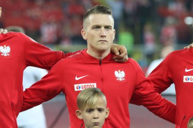 Chorzow, Polonya - 11 Ekim 2018: Uefa Milletler Ligi 2019: Polonya - Portekiz o/p Piotr Zielinski