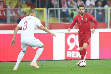 Chorzow, Polonya - 11 Ekim 2018: Uefa Milletler Ligi 2019: Polonya - Portekiz o/p Bernardo Silva