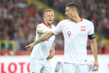 Chorzow, Polonya - 11 Ekim 2018: Uefa Milletler Ligi 2019: Polonya - Portekiz o/p Robert Lewandowski, Kamil Glik