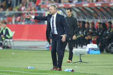 Chorzow, Polonya - 11 Ekim 2018: Uefa Milletler Ligi 2019: Polonya - Portekiz o/p Jerzy Brzeczek