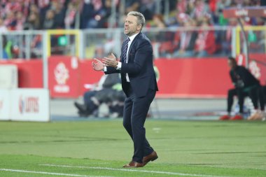 Chorzow, Polonya - 11 Ekim 2018: Uefa Milletler Ligi 2019: Polonya - Portekiz o/p Jerzy Brzeczek