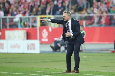 Chorzow, Polonya - 11 Ekim 2018: Uefa Milletler Ligi 2019: Polonya - Portekiz o/p Jerzy Brzeczek