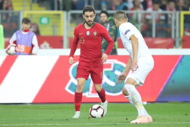 Chorzow, Polonya - 11 Ekim 2018: Uefa Milletler Ligi 2019: Polonya - Portekiz o/p Bernardo Silva