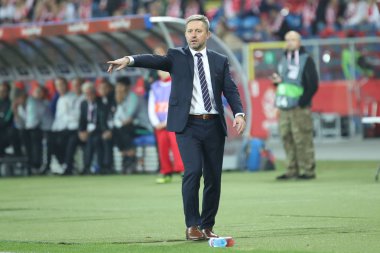 Chorzow, Polonya - 11 Ekim 2018: Uefa Milletler Ligi 2019: Polonya - Portekiz o/p Jerzy Brzeczek