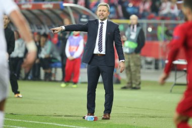 Chorzow, Polonya - 11 Ekim 2018: Uefa Milletler Ligi 2019: Polonya - Portekiz o/p Jerzy Brzeczek