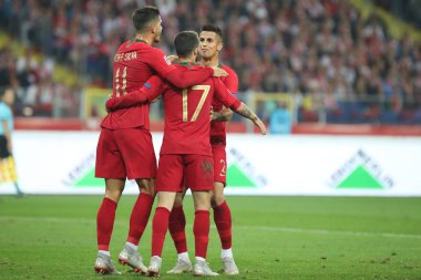 Chorzow, Polonya - 11 Ekim 2018: Uefa Milletler Ligi 2019: Polonya - Portekiz o/p Rafa Silva, Joao Cancelo, Andre Silva