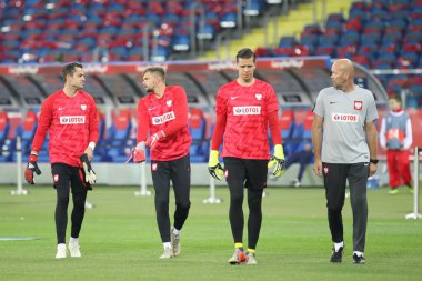 Chorzow, Polonya - 14 Ekim 2018: Uefa Milletler Ligi 2019: Polonya - İtalya o/p Lukasz Fabianski, Bartłomiej Dragowski, Wojciech Szczesny, Andrzej Wozniak