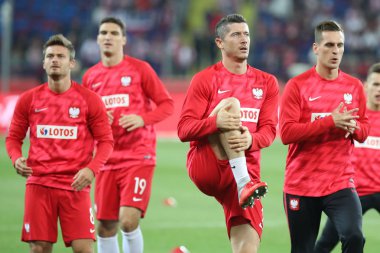 Chorzow, Polonya - 14 Ekim 2018: Uefa Milletler Ligi 2019: Polonya - İtalya o/p Robert Lewandowski, Arkadiusz Milik