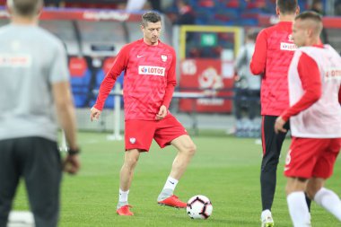 Chorzow, Polonya - 14 Ekim 2018: Uefa Milletler Ligi 2019: Polonya - İtalya o/p Robert Lewandowski