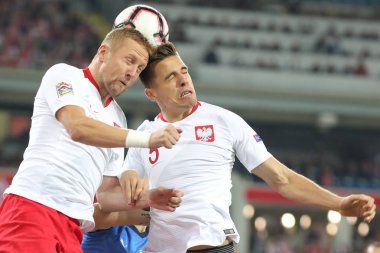 Chorzow, Polonya - 14 Ekim 2018: Uefa Milletler Ligi 2019: Polonya - İtalya o/p Kamil Glik, Jan Bednarek