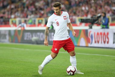 Chorzow, Polonya - 14 Ekim 2018: Uefa Milletler Ligi 2019: Polonya - İtalya o/p Karol Linetty