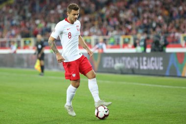 Chorzow, Polonya - 14 Ekim 2018: Uefa Milletler Ligi 2019: Polonya - İtalya o/p Karol Linetty