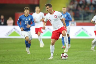 Chorzow, Polonya - 14 Ekim 2018: Uefa Milletler Ligi 2019: Polonya - İtalya o/p Arkadiusz Milik