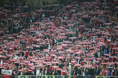 Chorzow, Polonya - 14 Ekim 2018: Uefa Milletler Ligi 2019: Polonya - İtalya o/p futbol taraftarları