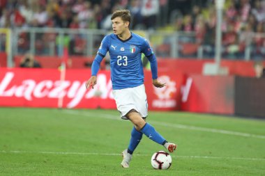 Chorzow, Polonya - 14 Ekim 2018: Uefa Milletler Ligi 2019: Polonya - İtalya o/p Nicolo Barella