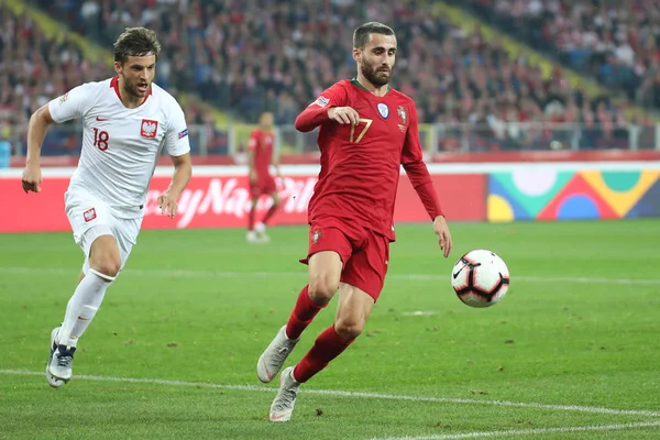 Chorzow, Polonya - 11 Ekim 2018: Uefa Milletler Ligi 2019: Polonya - Portekiz o/p Bartosz Bereszynski, Rafa Silva