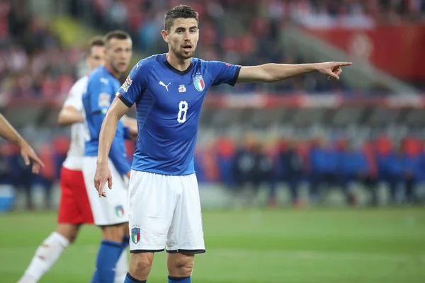 Chorzow, Polonya - 14 Ekim 2018: Uefa Milletler Ligi 2019: Polonya - İtalya o/p Jorginho
