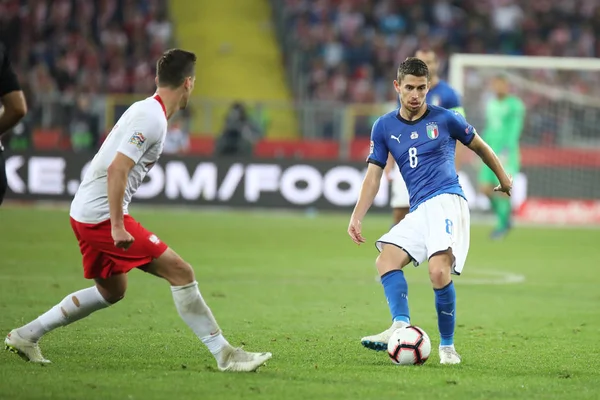 Chorzow, Polonya - 14 Ekim 2018: Uefa Milletler Ligi 2019: Polonya - İtalya o/p Jorginho