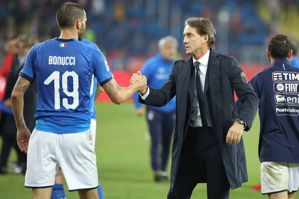 Chorzow, Polonya - 14 Ekim 2018: Uefa Milletler Ligi 2019: Polonya - İtalya o/p Roberto Mancini, Leonardo Bonucci