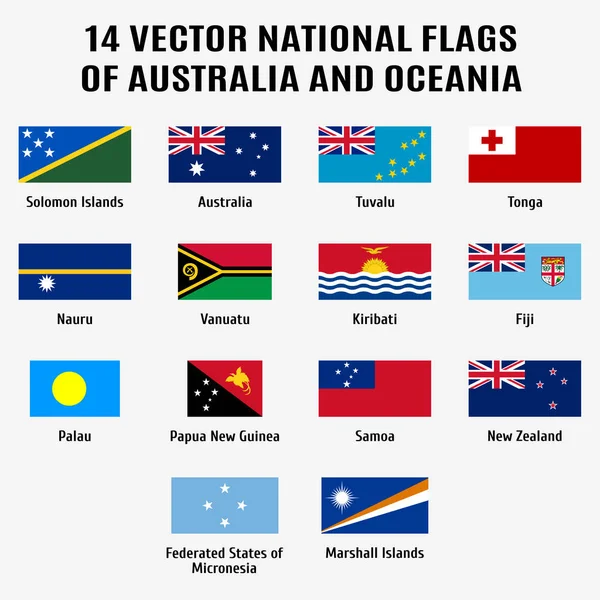 Vector zbiór 14 flag narodowych Australii i Oceanii — Wektor stockowy