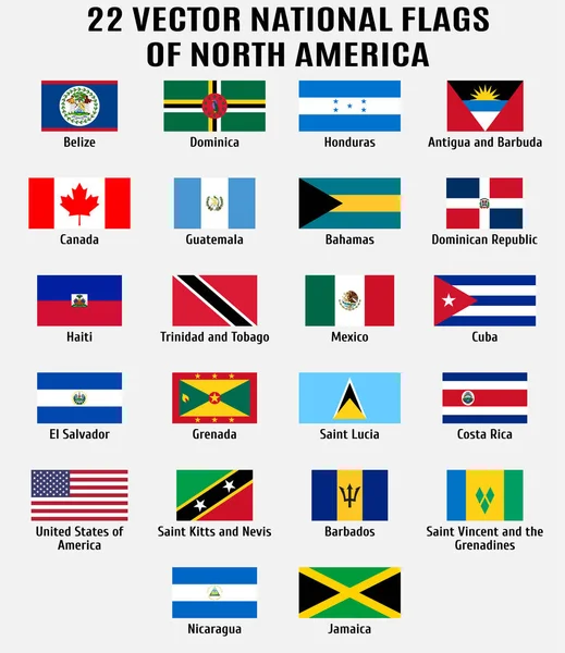 Vektorsammlung von 22 Nationalflaggen Nordamerikas — Stockvektor