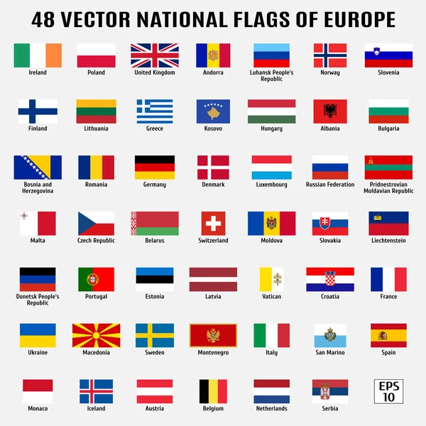 Coleção de vetores de 48 bandeiras nacionais da Europa —  Vetores de Stock