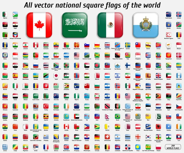 Vektor-Sammlung von 208 nationalen Rundfahnen der Welt — Stockvektor