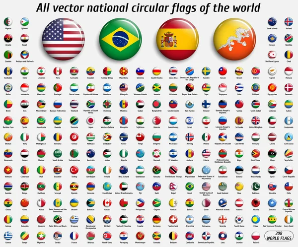 Векторний збірка 208 національних круглих прапорів світу — стоковий вектор