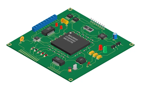 Placa de circuito impresso vetorial isométrico —  Vetores de Stock