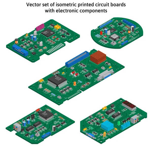 Conjunto de vetores de placas de circuito impresso isométrico — Vetor de Stock