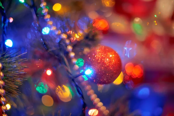 Arbre Noël Dans Lumière Chaude Intérieur — Photo