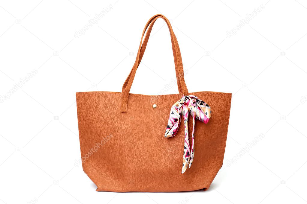 Large brown handbag isolated on white background