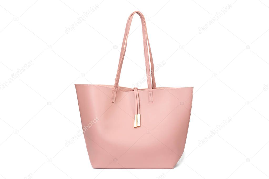 Large pink handbag isolated on white background