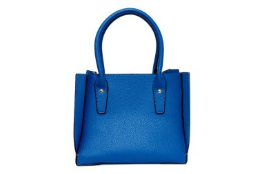 Beyaz arka planda mavi çanta izole edilmiş.