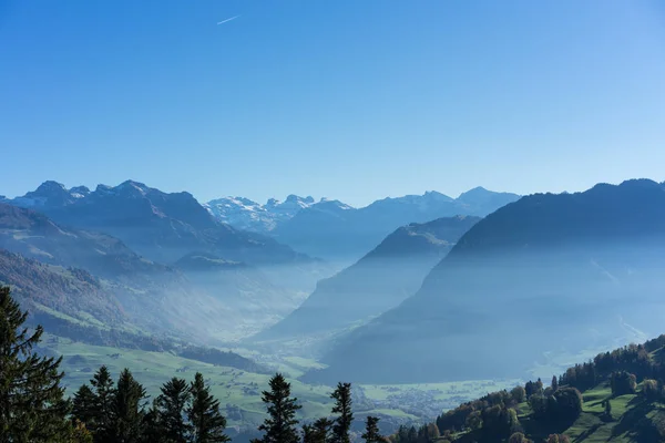 Buergenstock Hegyi Táj Köd Luzern Svájc Turisztikai Hely Közelében — Stock Fotó