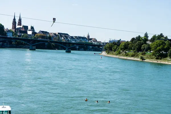 Baseler Blick Vom Rhein Auf Die Innenstadt Sommer — Stockfoto