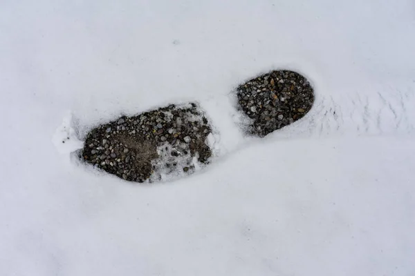 Enda Fotsteg Snö Utomhus Vinterväder — Stockfoto