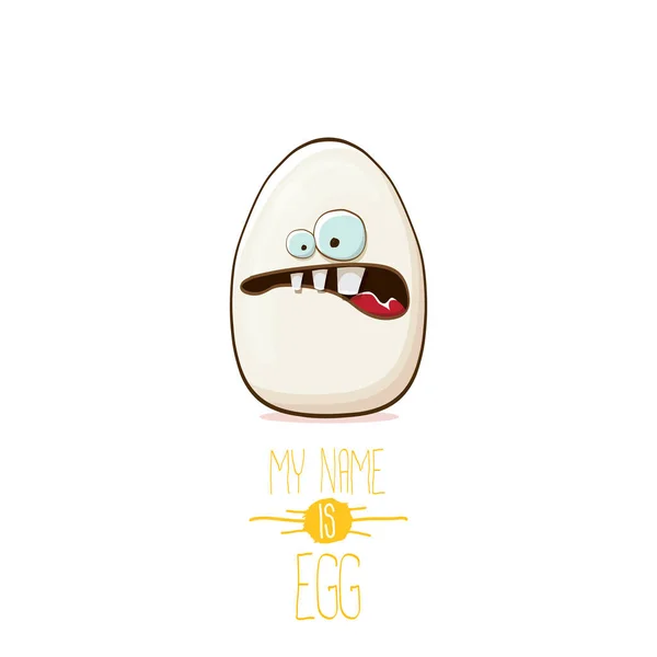 Vita ägg seriefigurer isolerad på vit bakgrund. Mitt namn är ägg vektorillustration koncept. funky gård mat eller påsk karaktär med ögon — Stock vektor