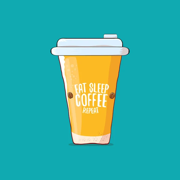 Coma café sono repetição vetor conceito ilustração ou cartaz. copo de papel de café funky vetor com slogan engraçado para impressão em tee . — Vetor de Stock