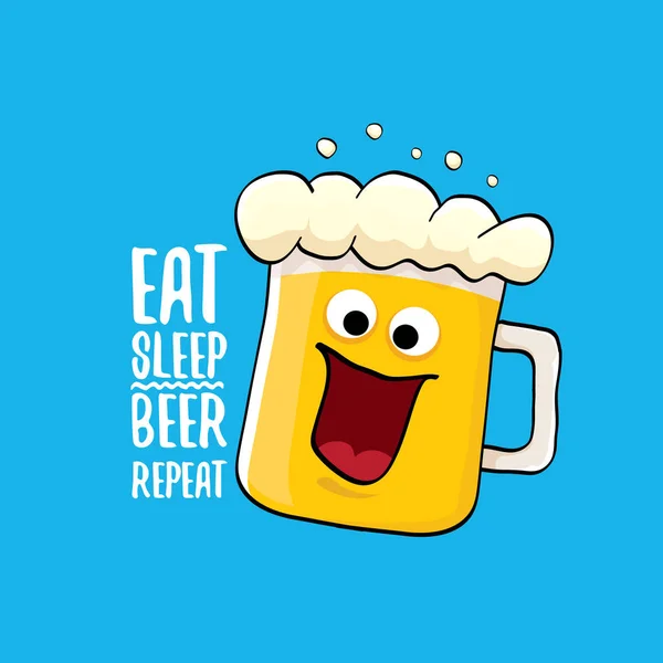 Eszik alszik sör ismételt vektor fogalma illusztráció vagy nyári poszter. vektor funky sör karakter vicces szlogenje a póló nyomtatás. Nemzetközi sör nap címke — Stock Vector