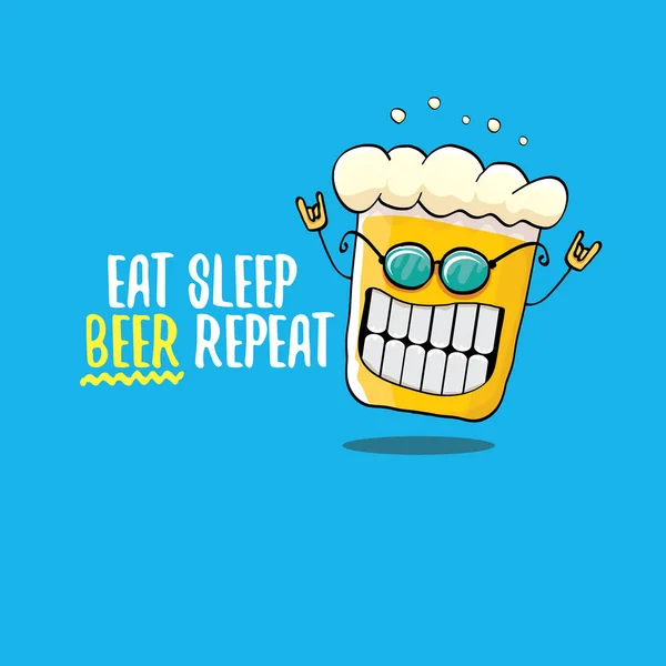 Съешьте векторную иллюстрацию концепции снотворного пива или летний плакат. векторный фанк-пивной персонаж со смешным слоганом для печати на тай. Международный день пива — стоковый вектор