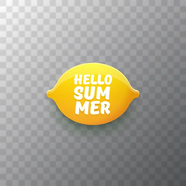 Vektor Hello nyári Beach Party szórólap tervezősablon friss citrom elszigetelt átlátszó háttér. Hello, nyári koncepció címke vagy a poszter narancssárga gyümölcs és szöveg. — Stock Vector