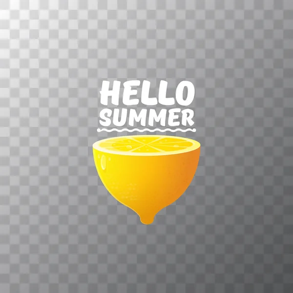 Wektor Witaj lato Beach Party Design ulotka szablon z cytryny na przezroczystym tle. Witam, etykieta koncepcja lato lub plakat pomarańczowy owoc i tekst. — Wektor stockowy