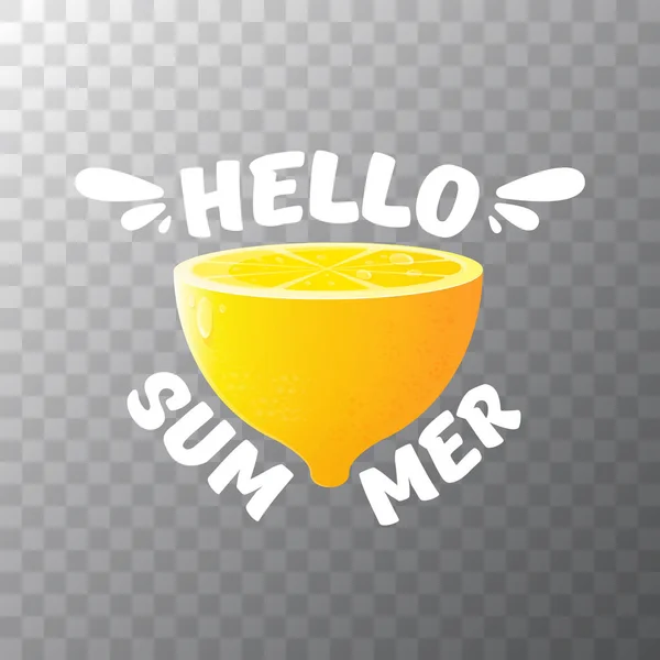 Vector Hello Summer Beach Party Flyer Modelo de design com limão fresco isolado em fundo transparente. Olá verão conceito rótulo ou cartaz com frutas laranja e texto . — Vetor de Stock