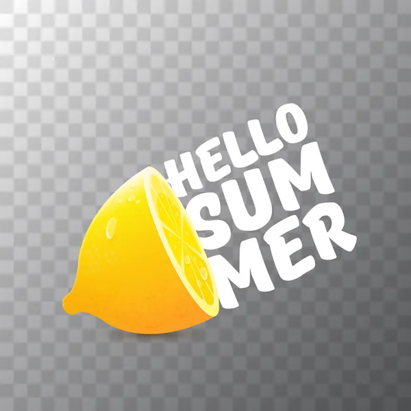 Vector Hallo Summer Beach Party Flyer ontwerpsjabloon met verse citroen geïsoleerd op transparante achtergrond. Hallo zomer concept label of poster met oranje groenten en tekst. — Stockvector