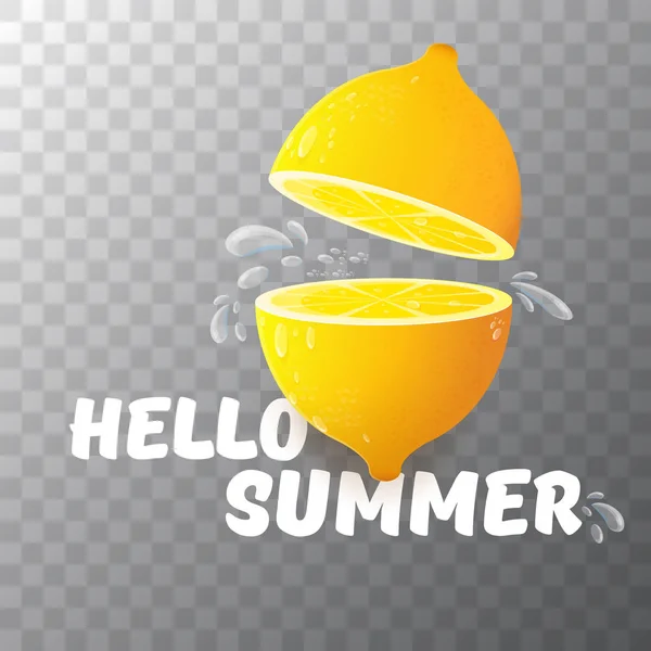 Vector Hello Summer Beach Party Flyer Plantilla de diseño con limón fresco aislado sobre fondo transparente. Hola etiqueta concepto de verano o cartel con fruta naranja y texto . — Archivo Imágenes Vectoriales